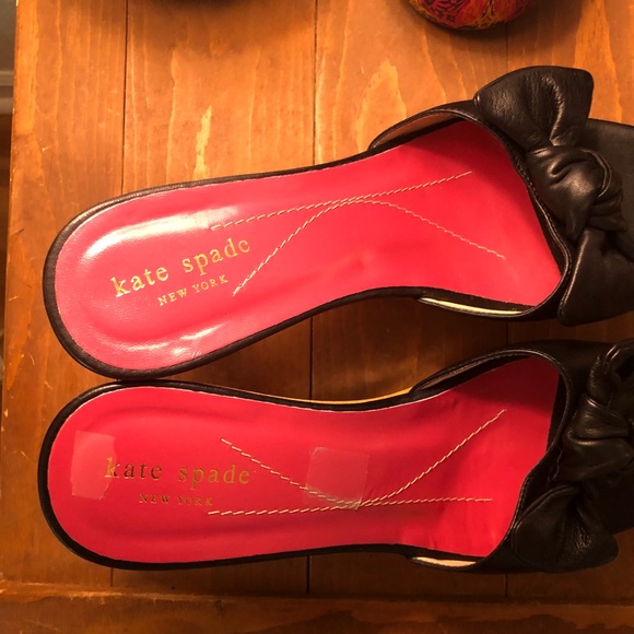 Kate Spade Wood Heel Bow Accent Slides - Size 9 - Picture 2 of 8